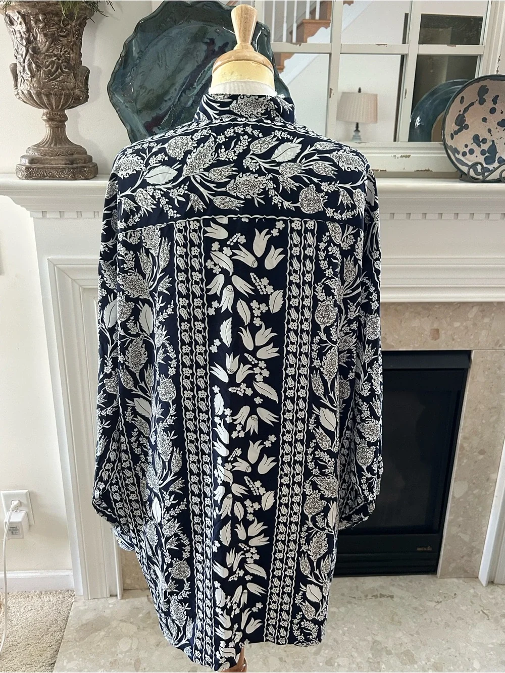 Oscar de la Renta/Saks Fifth Avenue Vintage Navy and White Floral Swim Cover-Up